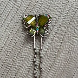 Butterfly Gemstone Silver Tone Hairpin